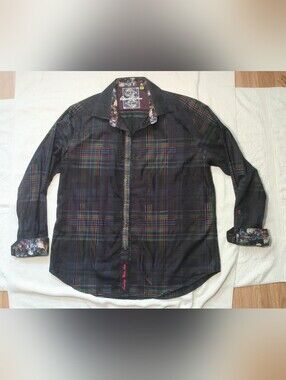 ROBERT GRAHAM Patchwork Plaid Floral Embroidery Detail Button Up Shirt - XL